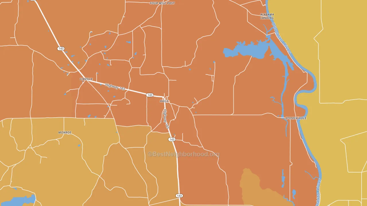 Map of the best neighborhoods in the Haile area, with better matches in green and worse matches in red