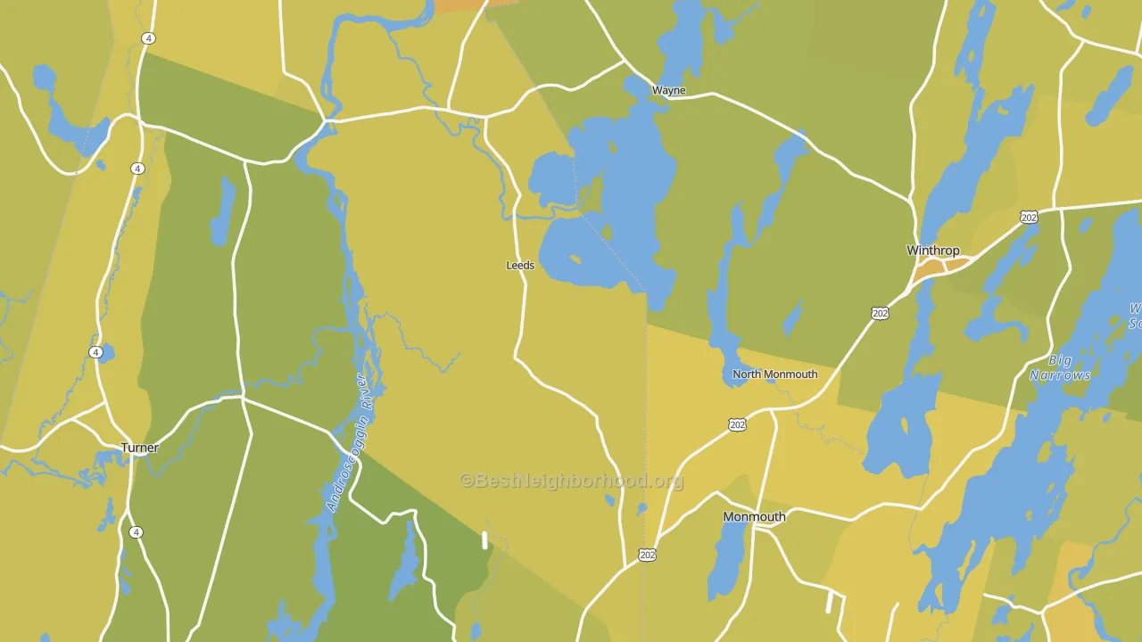 Map of the best neighborhoods in the Haines Corner, Lewiston area, with better matches in green and worse matches in red