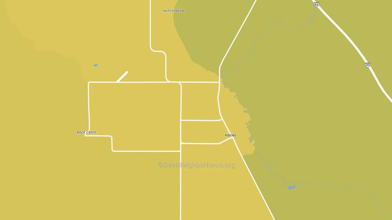 Map of the best neighborhoods in the Haines area, with better matches in green and worse matches in red