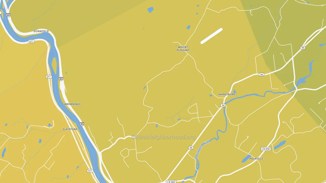 Map of the best neighborhoods in the Hainesburg area, with better matches in green and worse matches in red