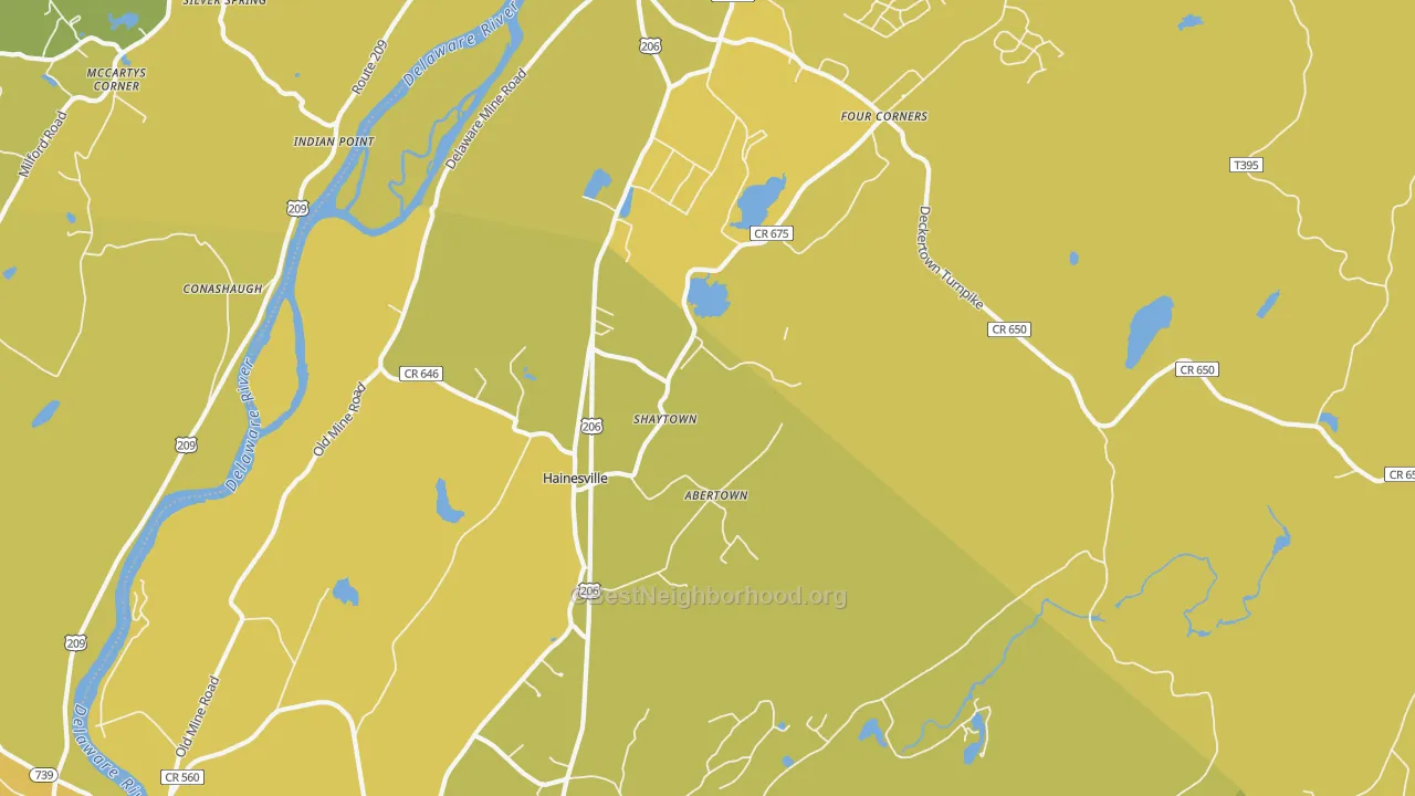 Map of the best neighborhoods in the Hainesville area, with better matches in green and worse matches in red