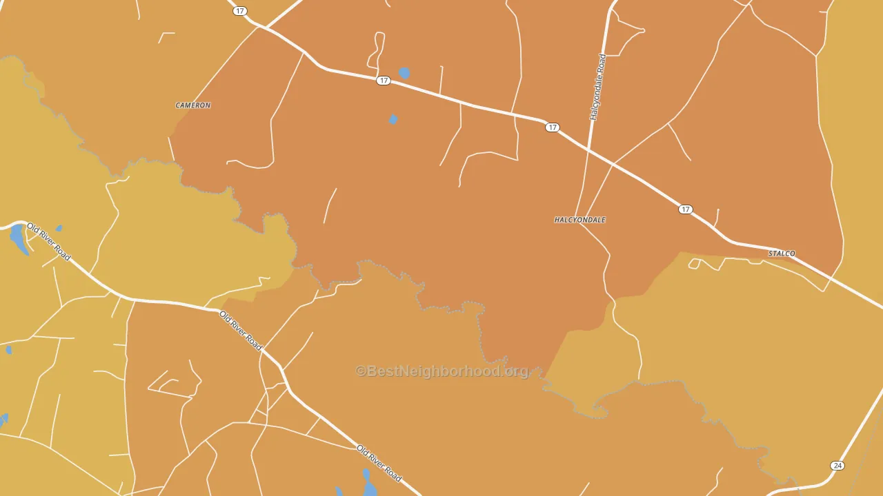 Map of the best neighborhoods in the Halcyondale area, with better matches in green and worse matches in red