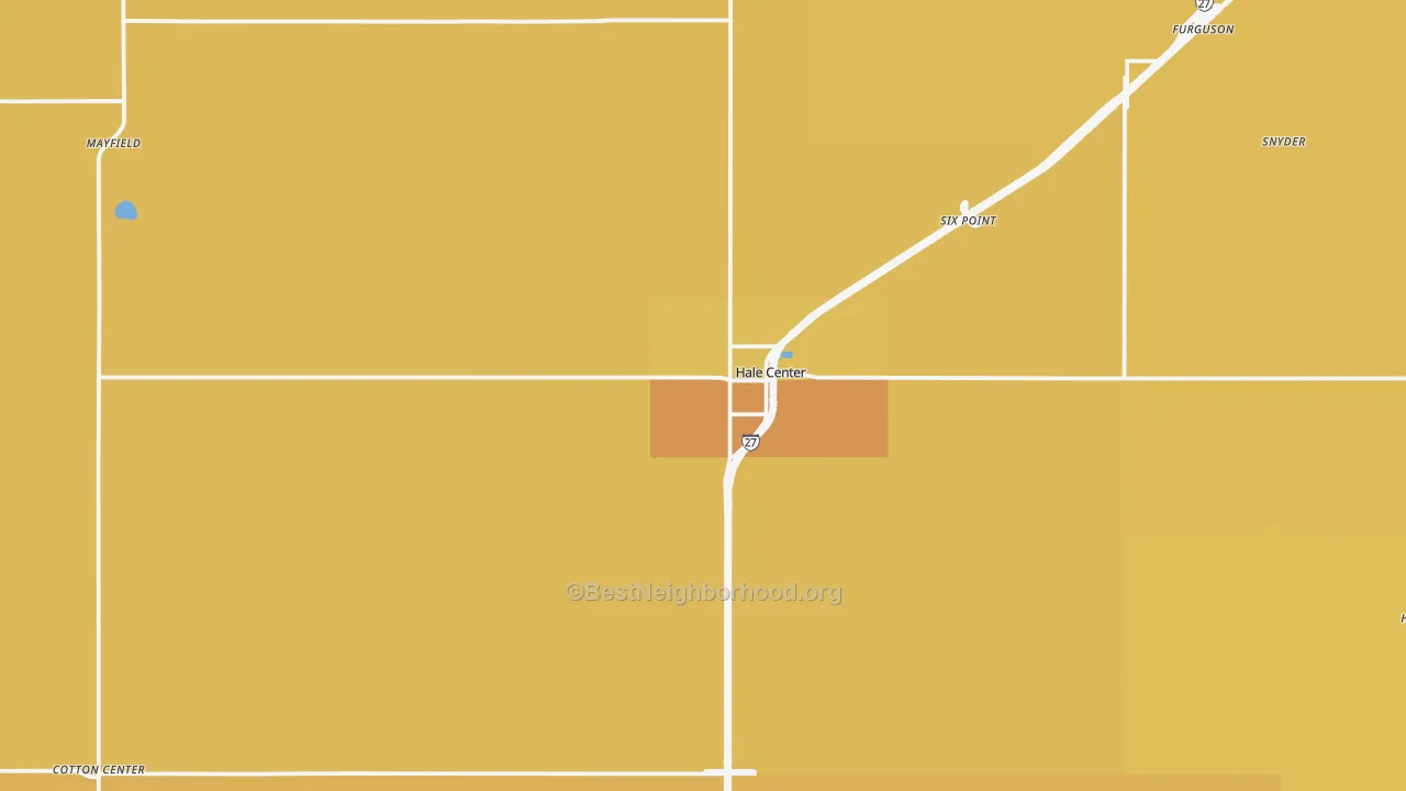 Map of the best neighborhoods in the Hale Center area, with better matches in green and worse matches in red