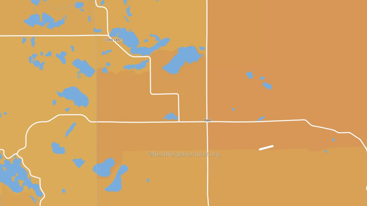 Map of the best neighborhoods in the Hale area, with better matches in green and worse matches in red