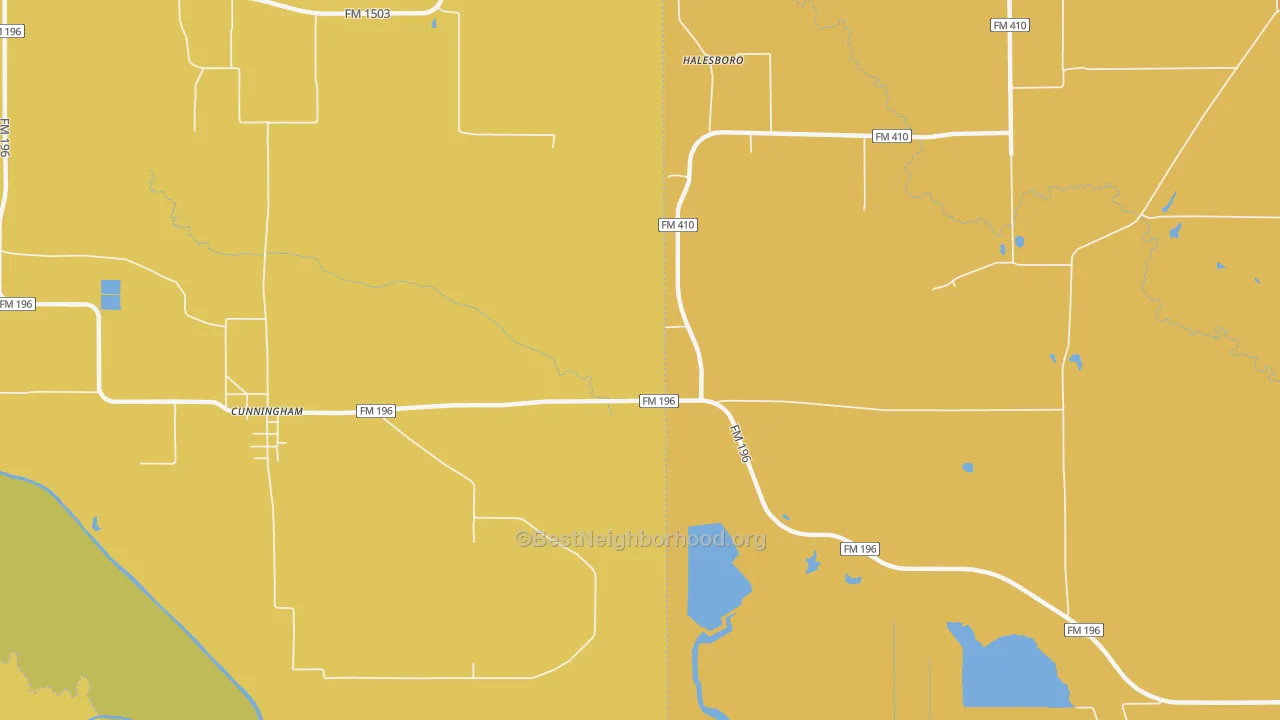 Map of the best neighborhoods in the Halesboro area, with better matches in green and worse matches in red