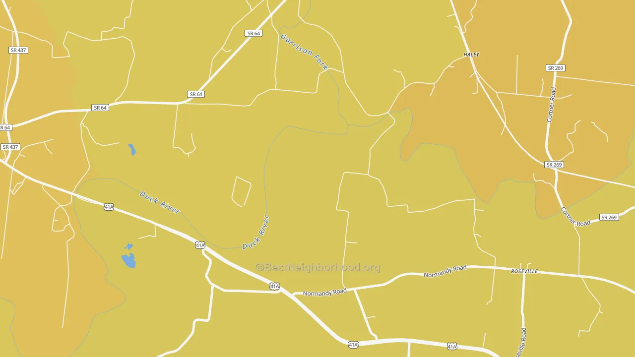 Map of the best neighborhoods in the Haley area, with better matches in green and worse matches in red