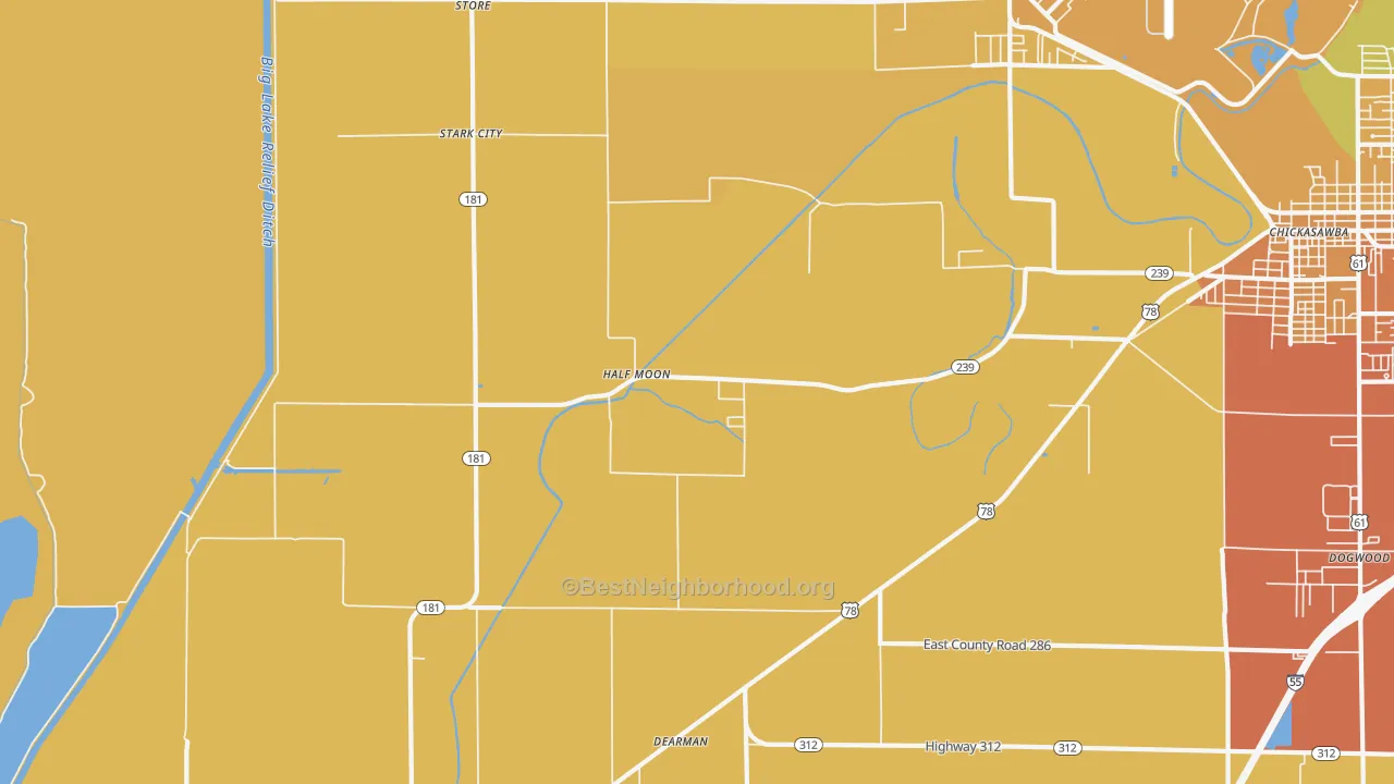 Map of the best neighborhoods in the Half Moon area, with better matches in green and worse matches in red