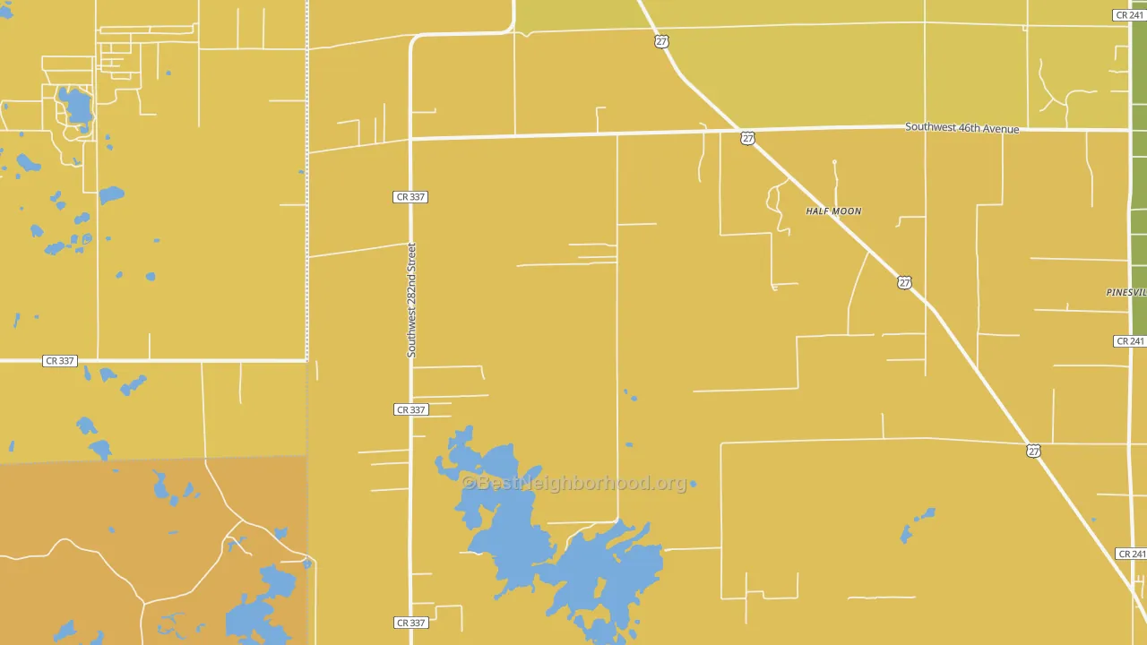 Map of the best neighborhoods in the Half Moon area, with better matches in green and worse matches in red
