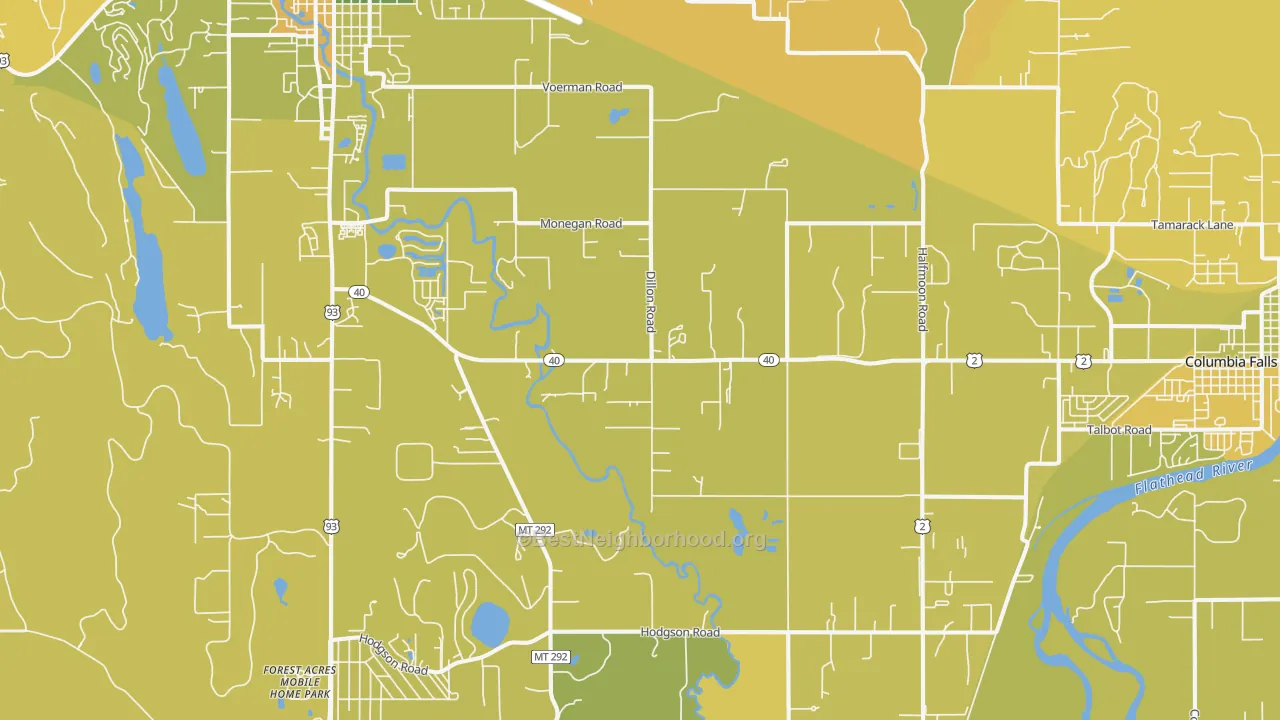 Map of the best neighborhoods in the Halfmoon area, with better matches in green and worse matches in red
