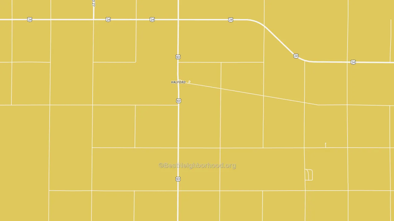 Map of the best neighborhoods in the Halford area, with better matches in green and worse matches in red