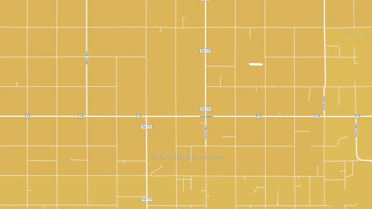 Map of the best neighborhoods in the Halfway area, with better matches in green and worse matches in red