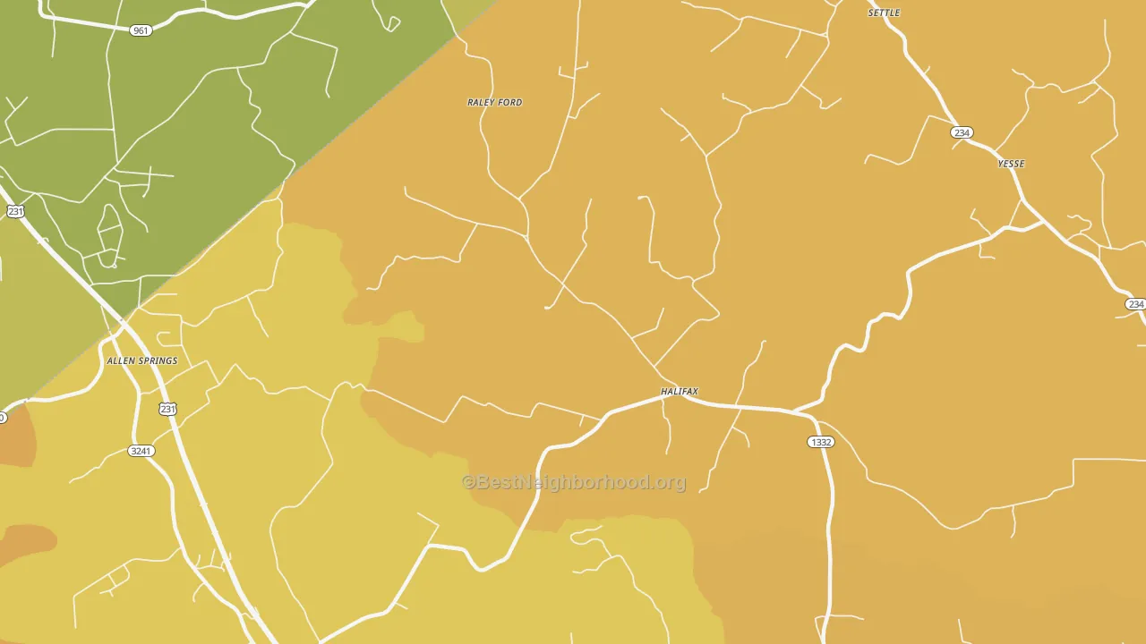 Map of the best neighborhoods in the Halifax area, with better matches in green and worse matches in red
