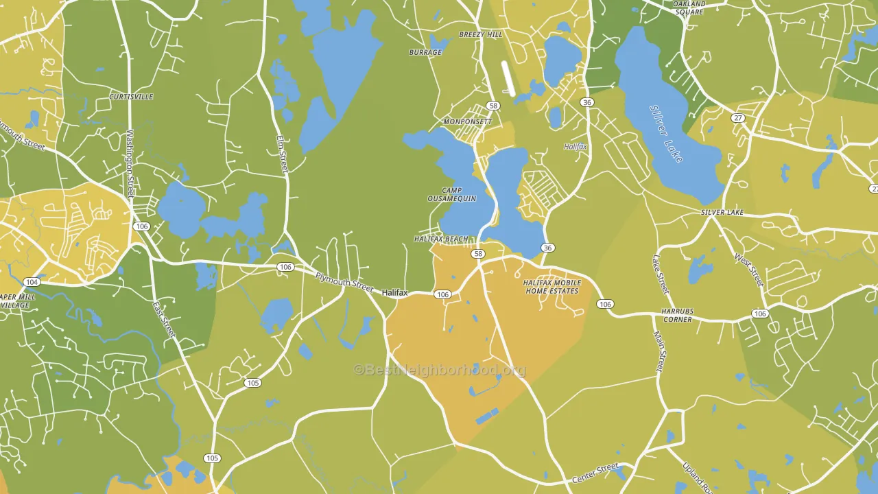 Map of the best neighborhoods in the Halifax area, with better matches in green and worse matches in red