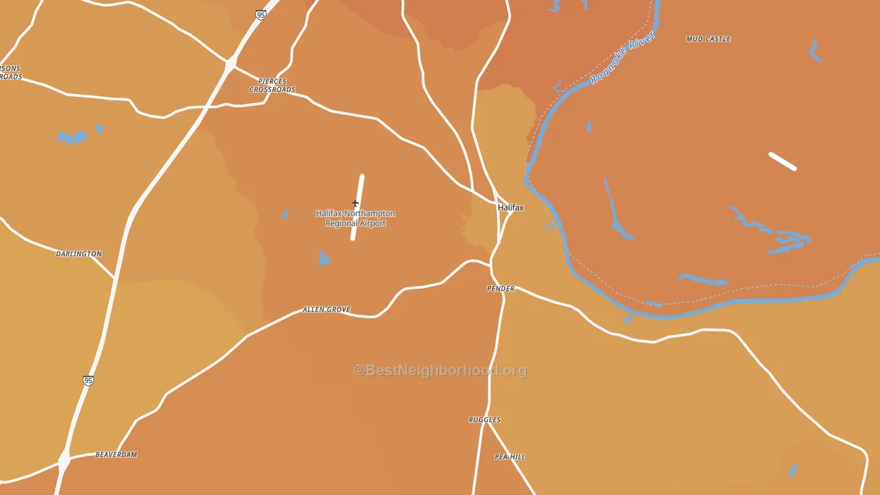 Map of the best neighborhoods in the Halifax area, with better matches in green and worse matches in red