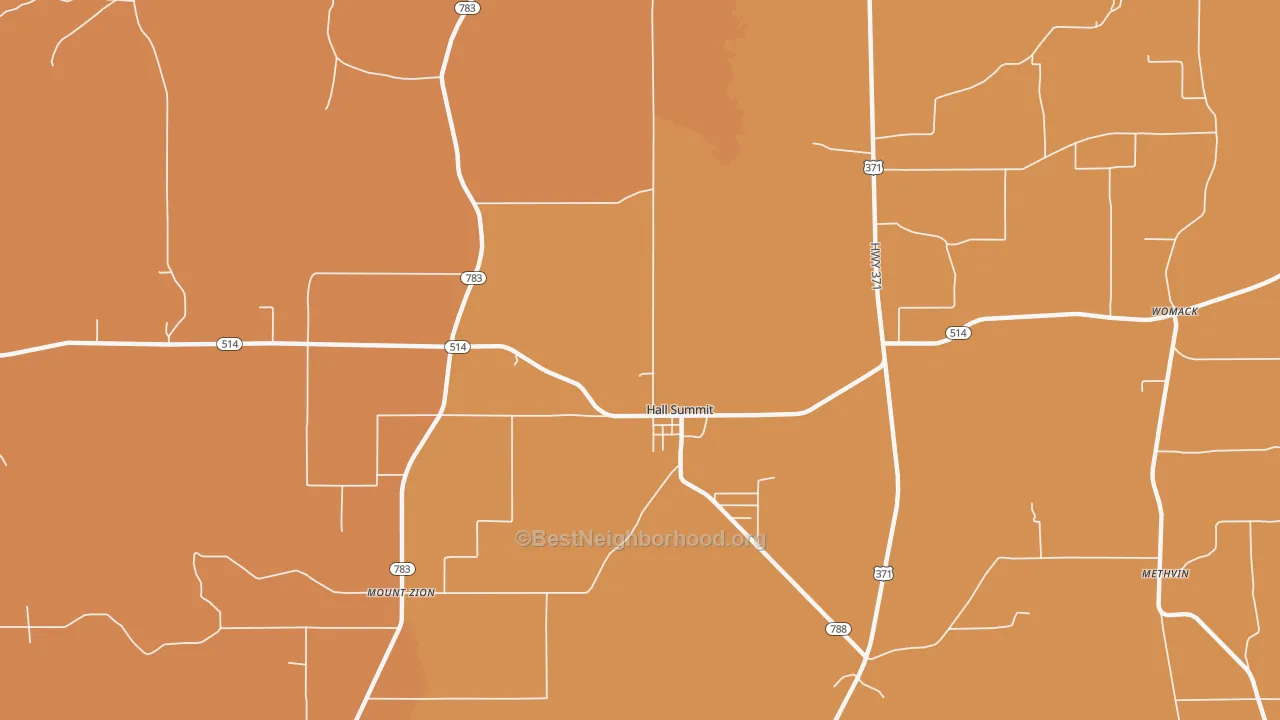 Map of the best neighborhoods in the Hall Summit area, with better matches in green and worse matches in red