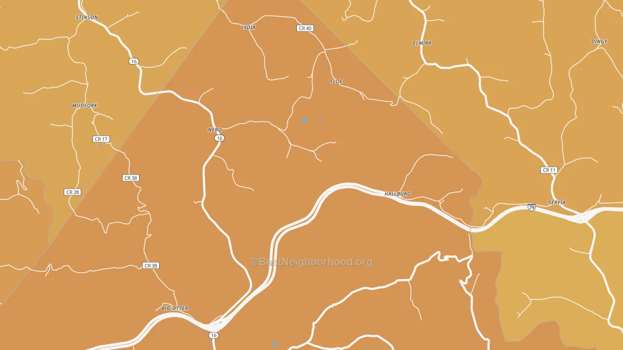 Map of the best neighborhoods in the Hallburg area, with better matches in green and worse matches in red