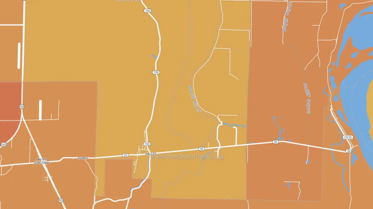 Map of the best neighborhoods in the Halley area, with better matches in green and worse matches in red
