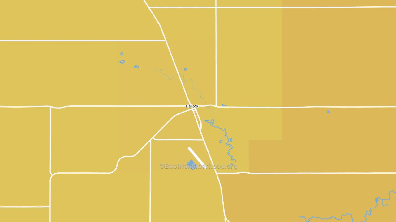 Map of the best neighborhoods in the Hallock area, with better matches in green and worse matches in red