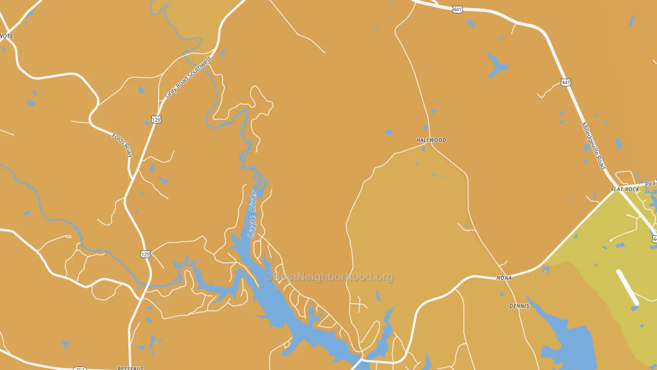 Map of the best neighborhoods in the Hallwood area, with better matches in green and worse matches in red