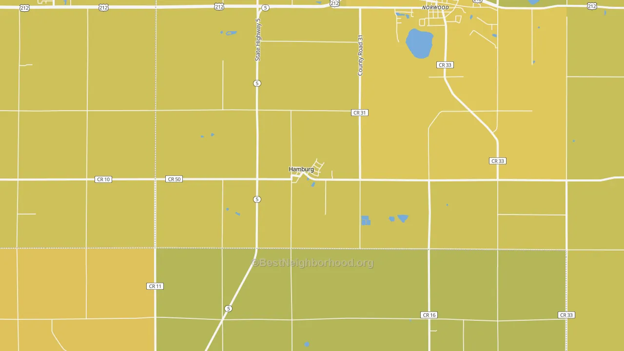 Map of the best neighborhoods in the Hamburg area, with better matches in green and worse matches in red