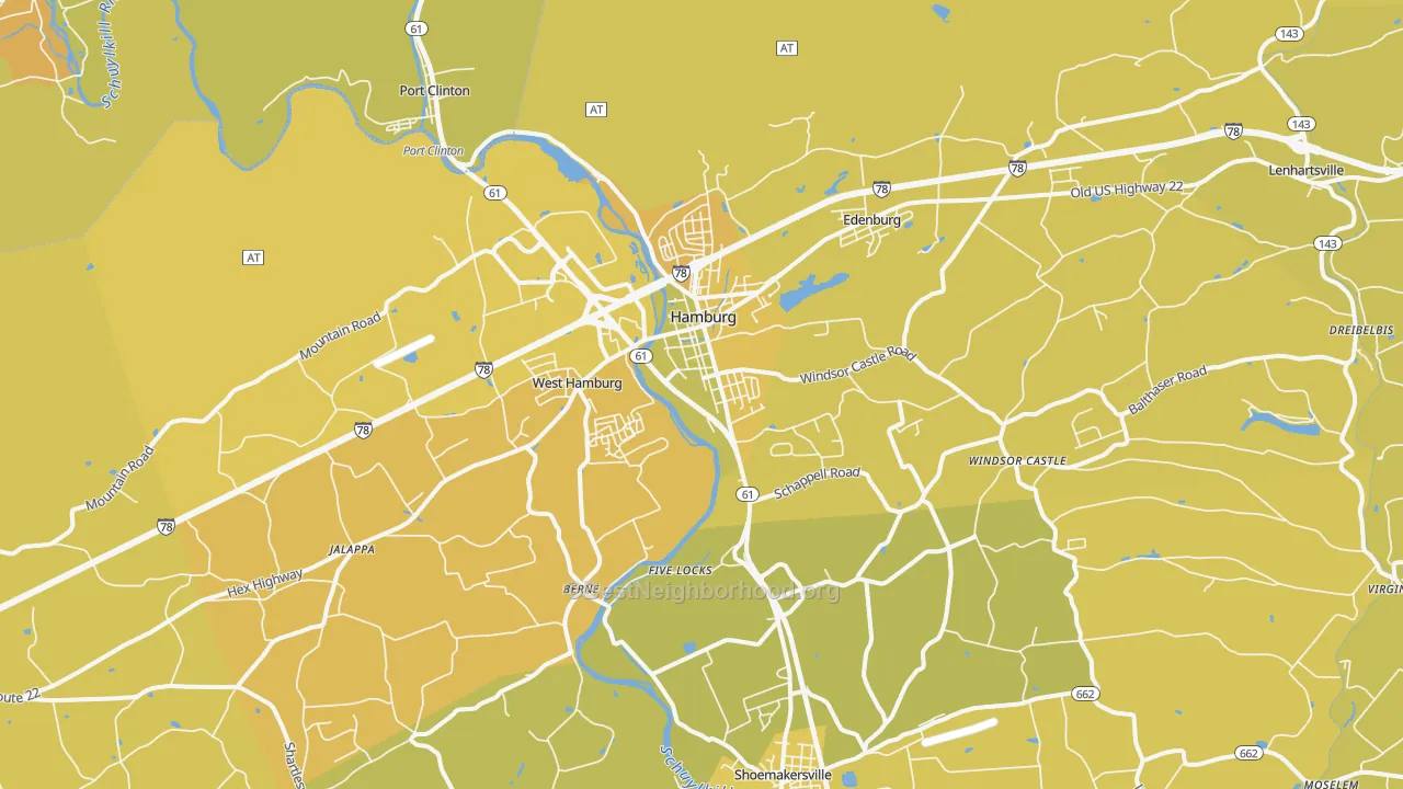Map of the best neighborhoods in the Hamburg area, with better matches in green and worse matches in red