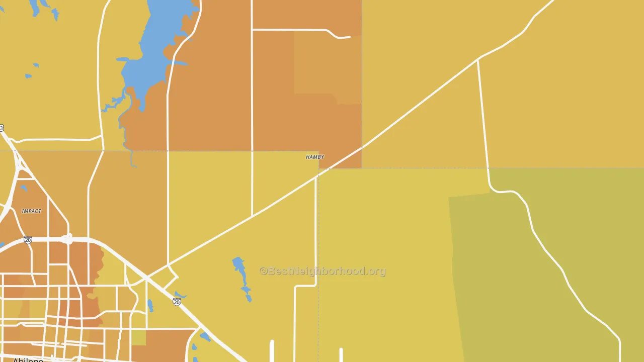 Map of the best neighborhoods in the Hamby area, with better matches in green and worse matches in red