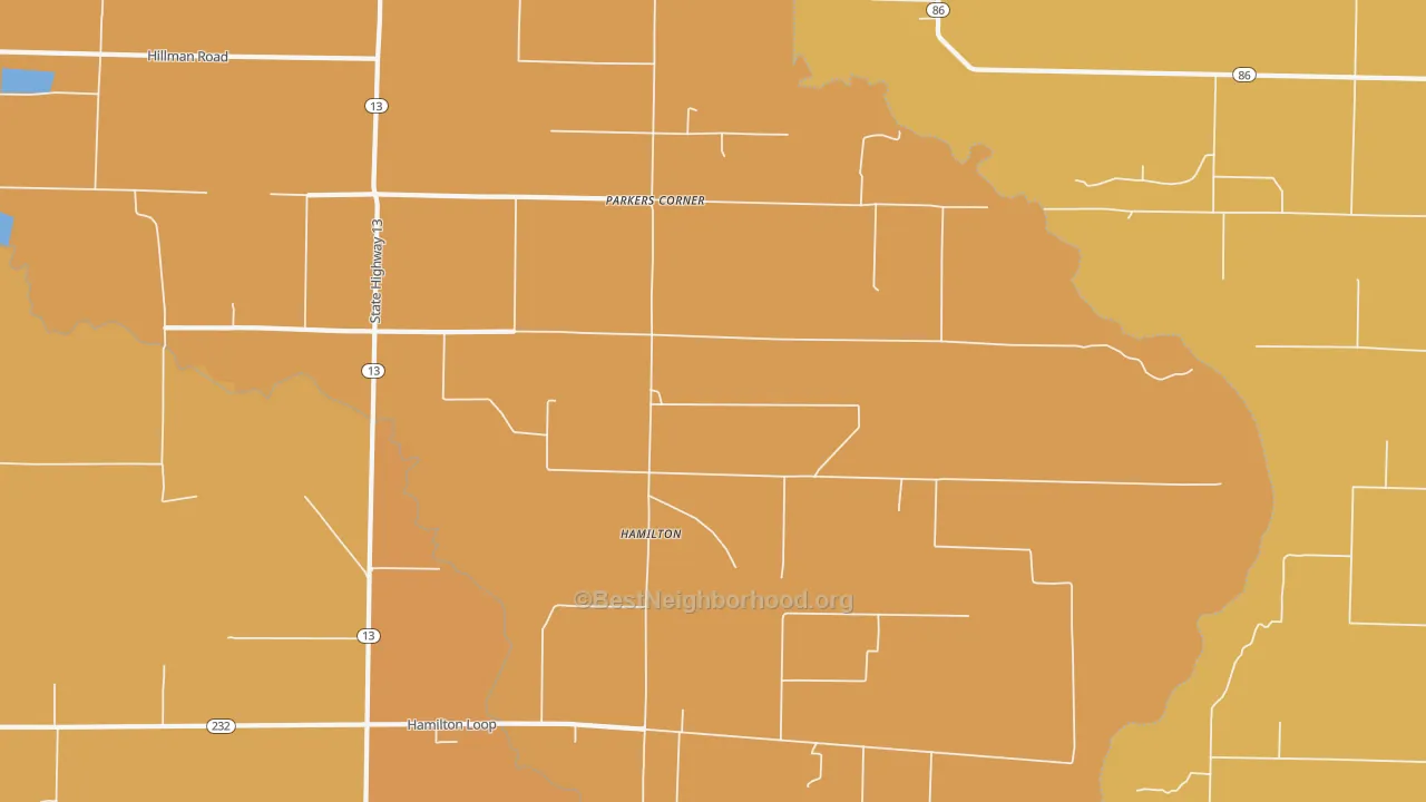 Map of the best neighborhoods in the Hamilton area, with better matches in green and worse matches in red