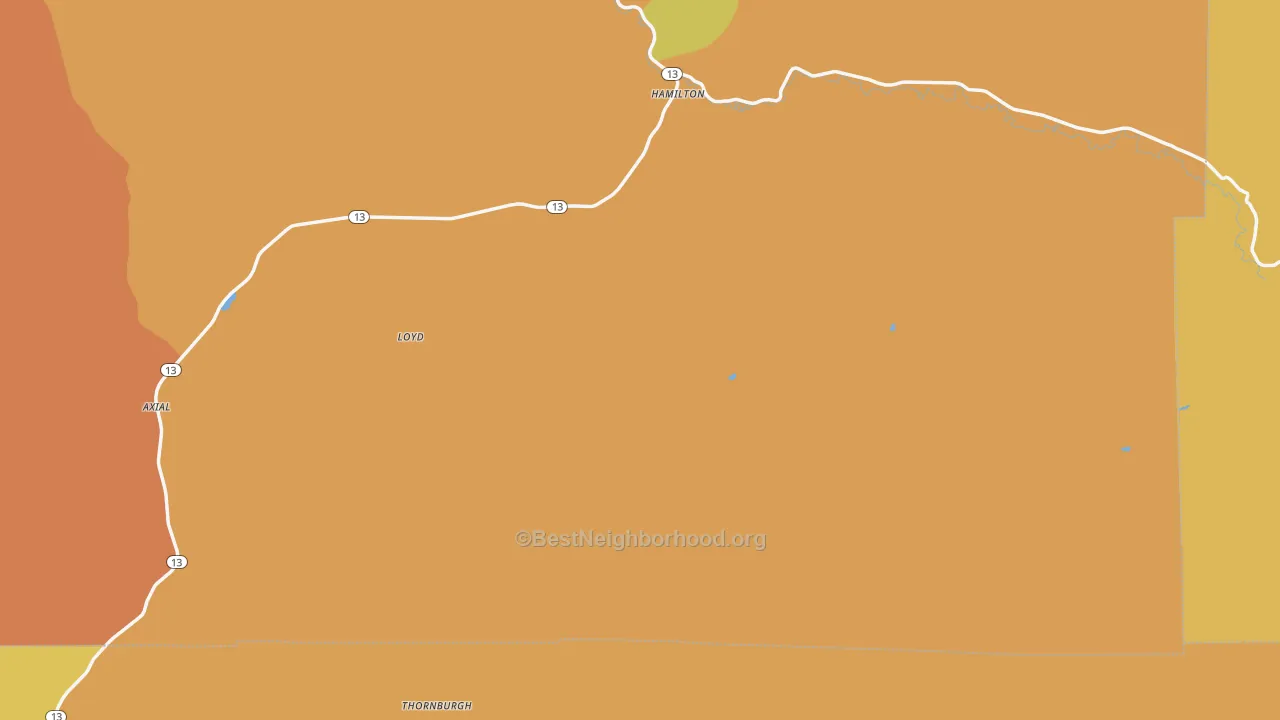 Map of the best neighborhoods in the Hamilton area, with better matches in green and worse matches in red