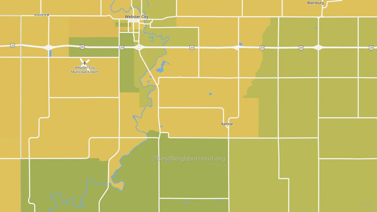 Map of the best neighborhoods in the Hamilton County area, with better matches in green and worse matches in red
