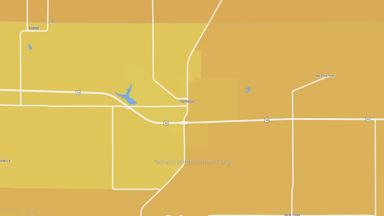 Map of the best neighborhoods in the Hamilton area, with better matches in green and worse matches in red