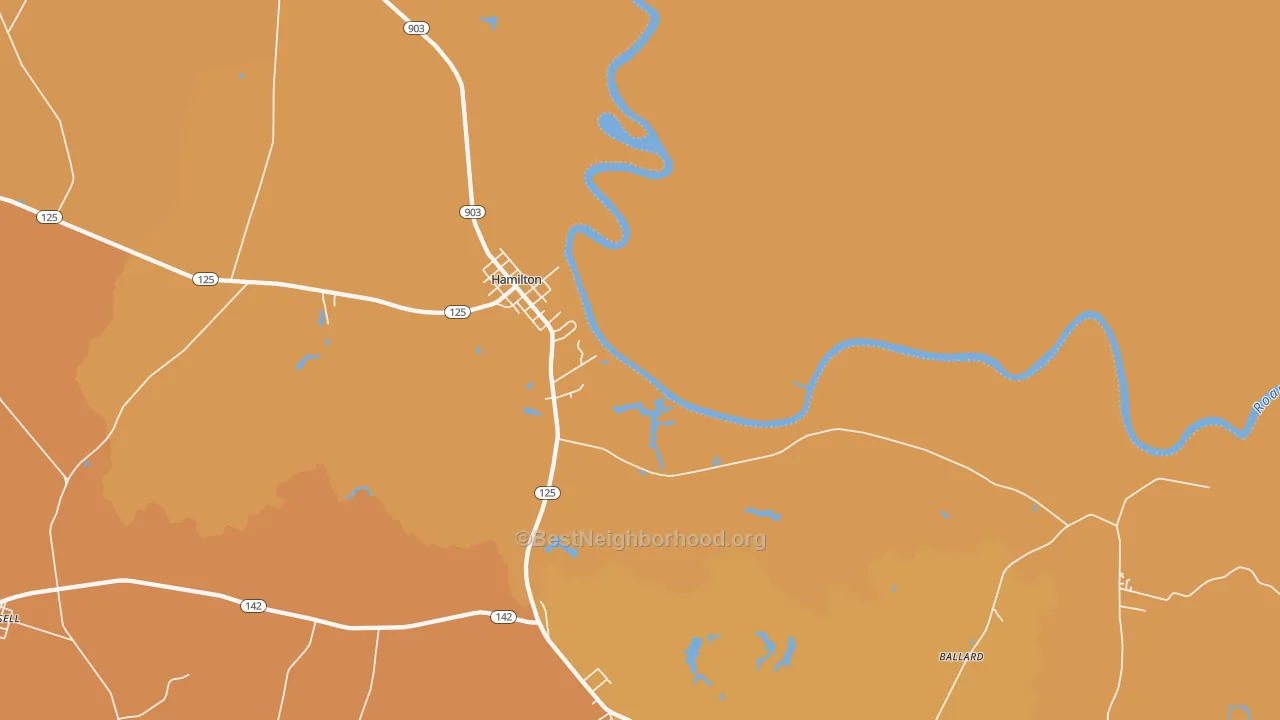 Map of the best neighborhoods in the Hamilton area, with better matches in green and worse matches in red