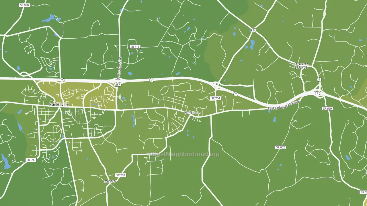 Map of the best neighborhoods in the Hamilton area, with better matches in green and worse matches in red