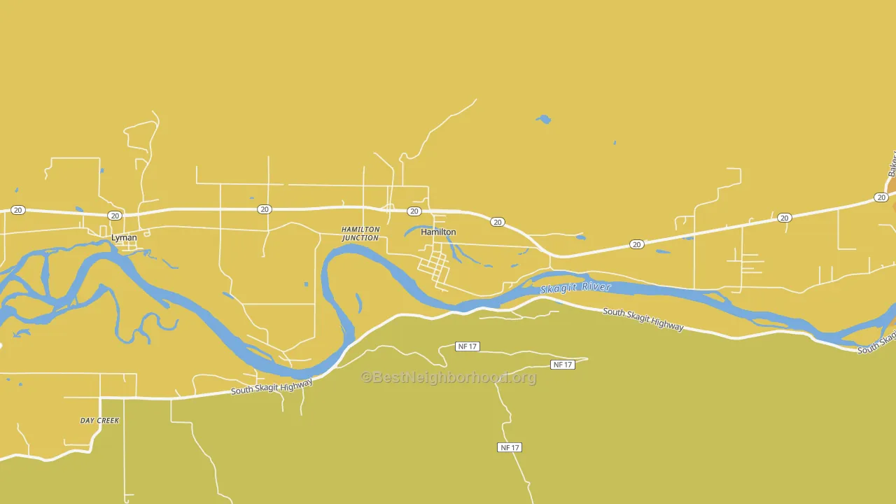 Map of the best neighborhoods in the Hamilton area, with better matches in green and worse matches in red
