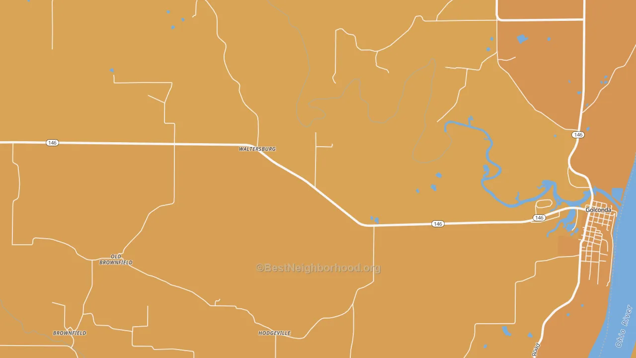 Map of the best neighborhoods in the Hamletsburg area, with better matches in green and worse matches in red