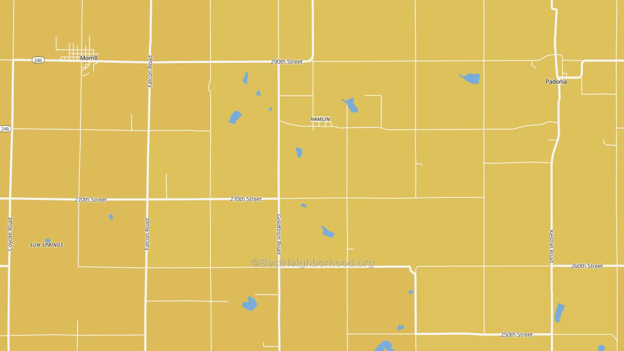 Map of the best neighborhoods in the Hamlin area, with better matches in green and worse matches in red