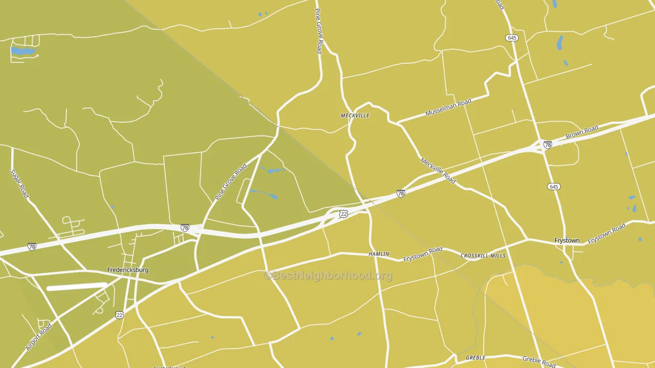 Map of the best neighborhoods in the Hamlin area, with better matches in green and worse matches in red
