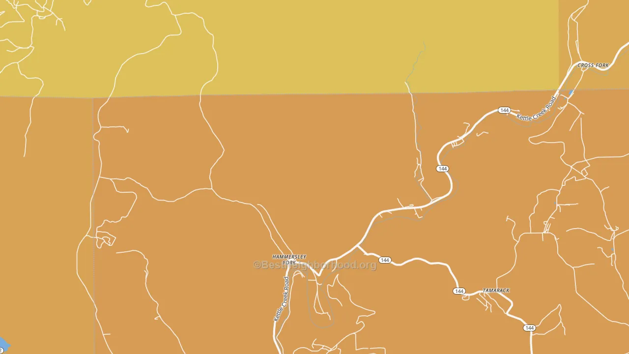 Map of the best neighborhoods in the Hammersley Fork area, with better matches in green and worse matches in red