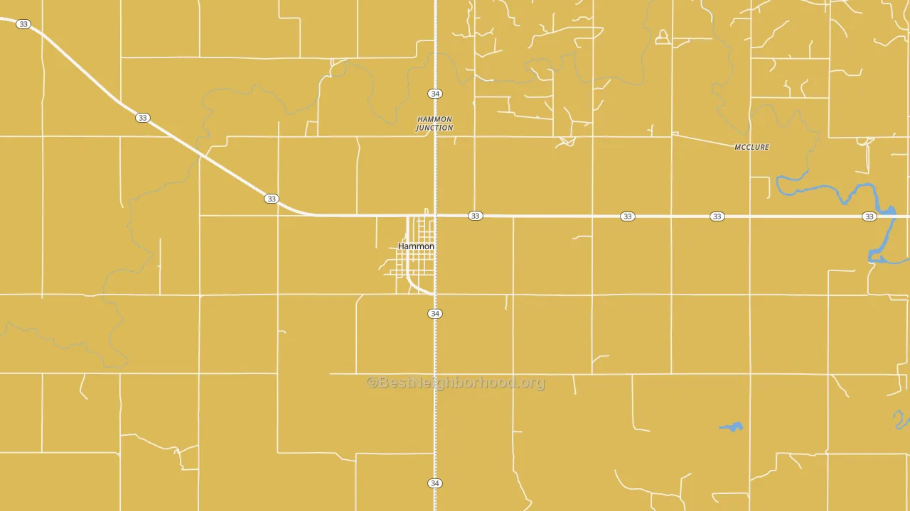 Map of the best neighborhoods in the Hammon area, with better matches in green and worse matches in red