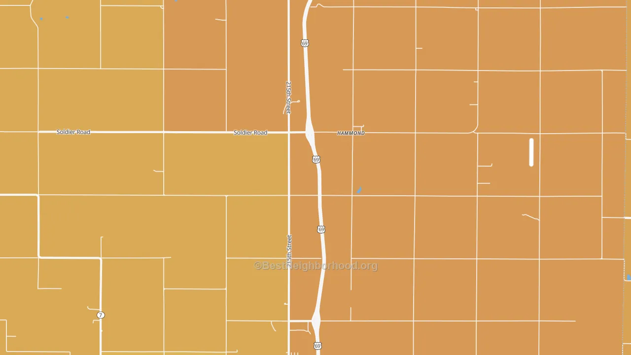 Map of the best neighborhoods in the Hammond area, with better matches in green and worse matches in red