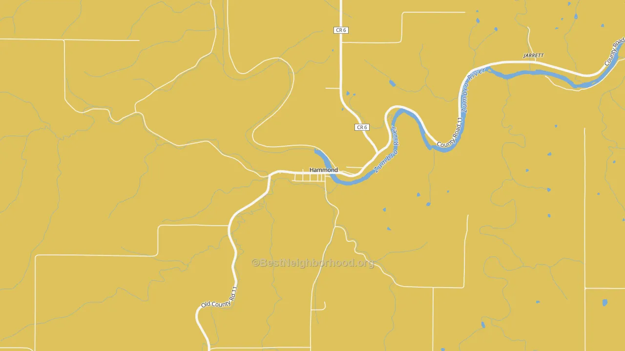 Map of the best neighborhoods in the Hammond area, with better matches in green and worse matches in red