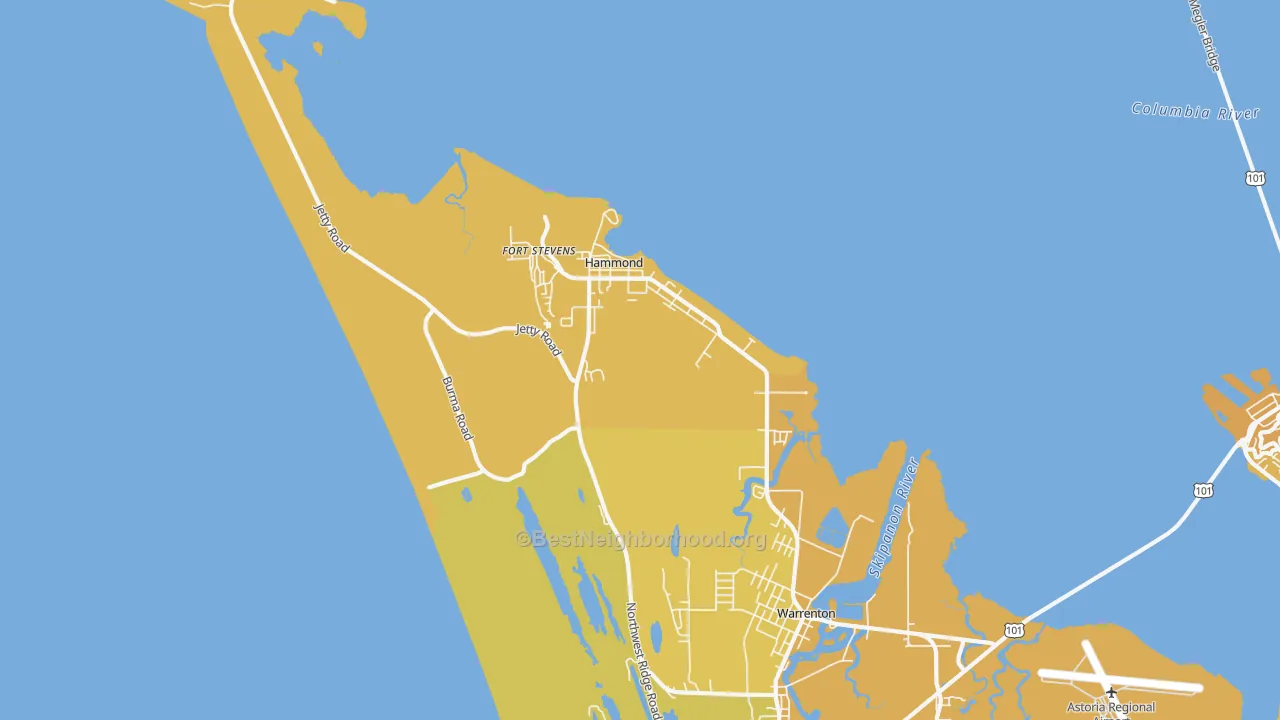 Map of the best neighborhoods in the Hammond area, with better matches in green and worse matches in red