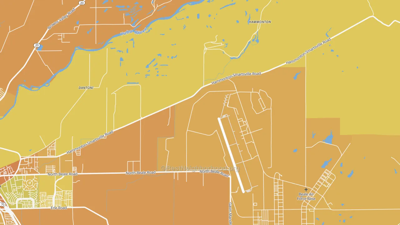 Map of the best neighborhoods in the Hammonton area, with better matches in green and worse matches in red