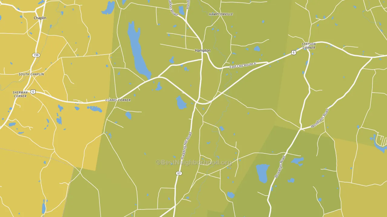 Map of the best neighborhoods in the Hampton area, with better matches in green and worse matches in red