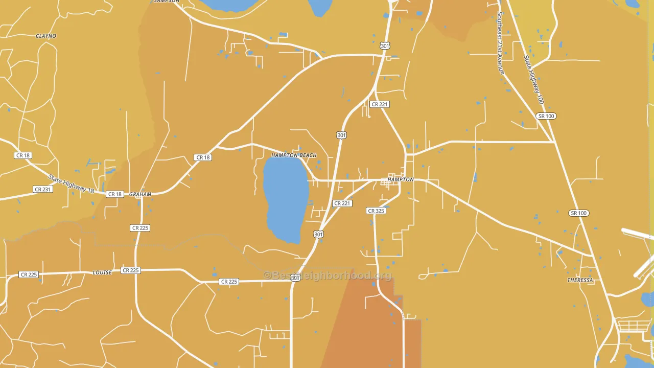 Map of the best neighborhoods in the Hampton area, with better matches in green and worse matches in red
