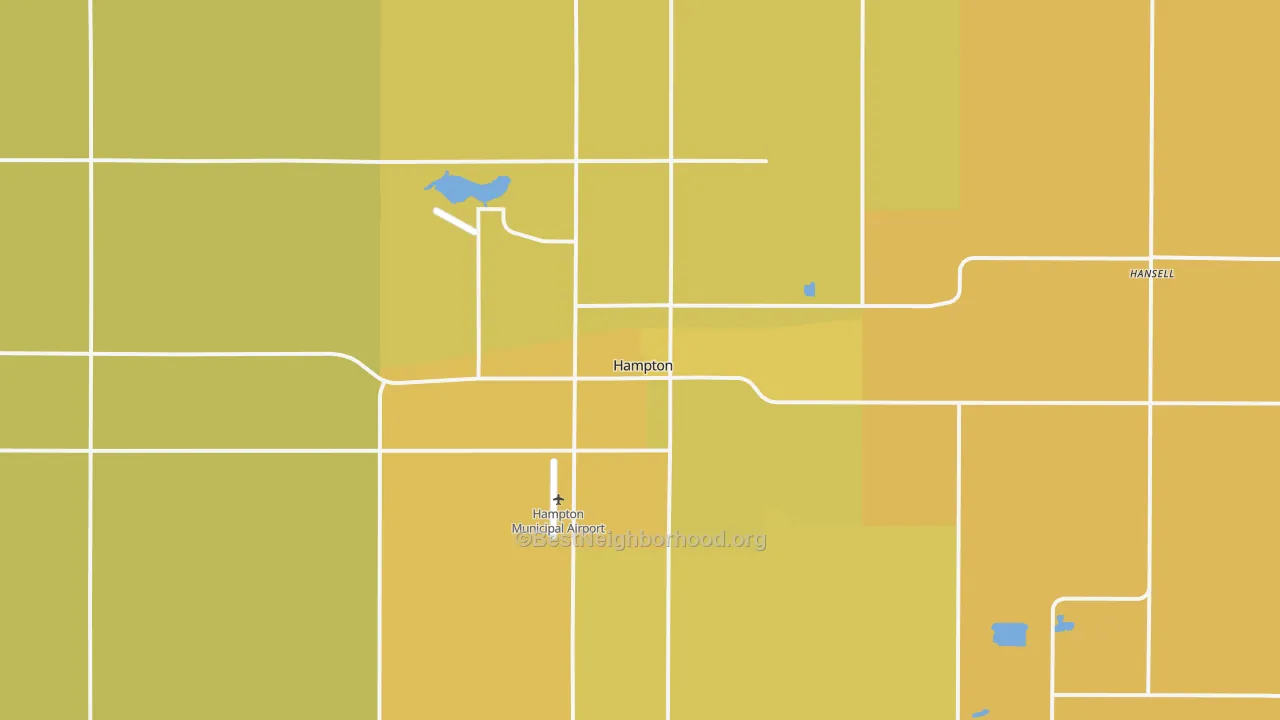 Map of the best neighborhoods in the Hampton area, with better matches in green and worse matches in red