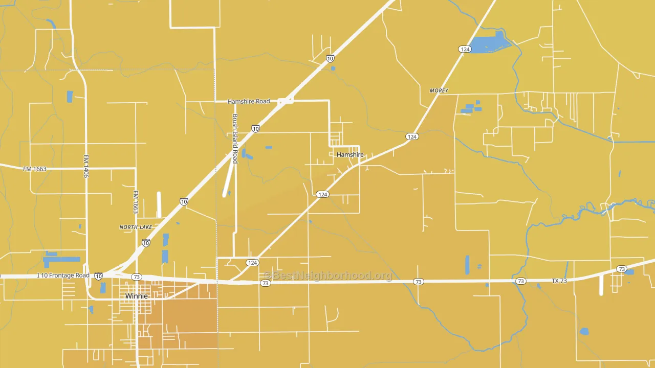 Map of the best neighborhoods in the Hamshire area, with better matches in green and worse matches in red