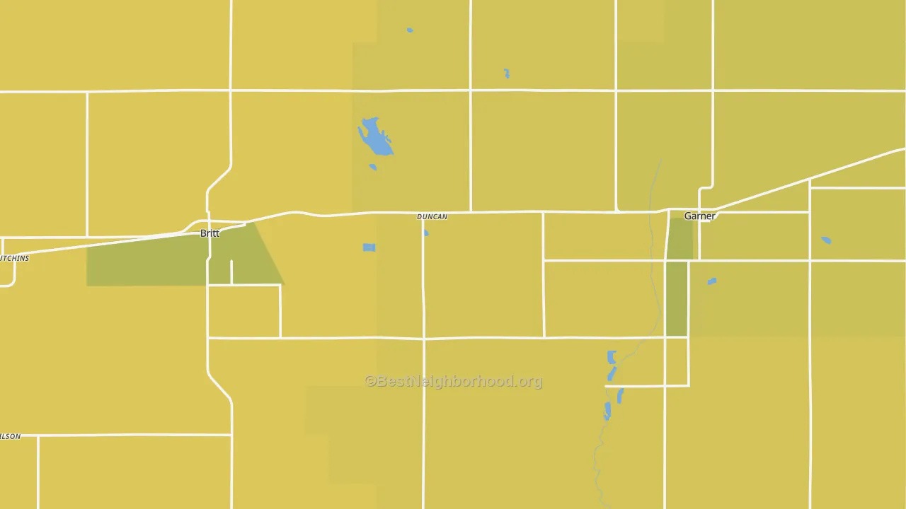 Map of the best neighborhoods in the Hancock County area, with better matches in green and worse matches in red
