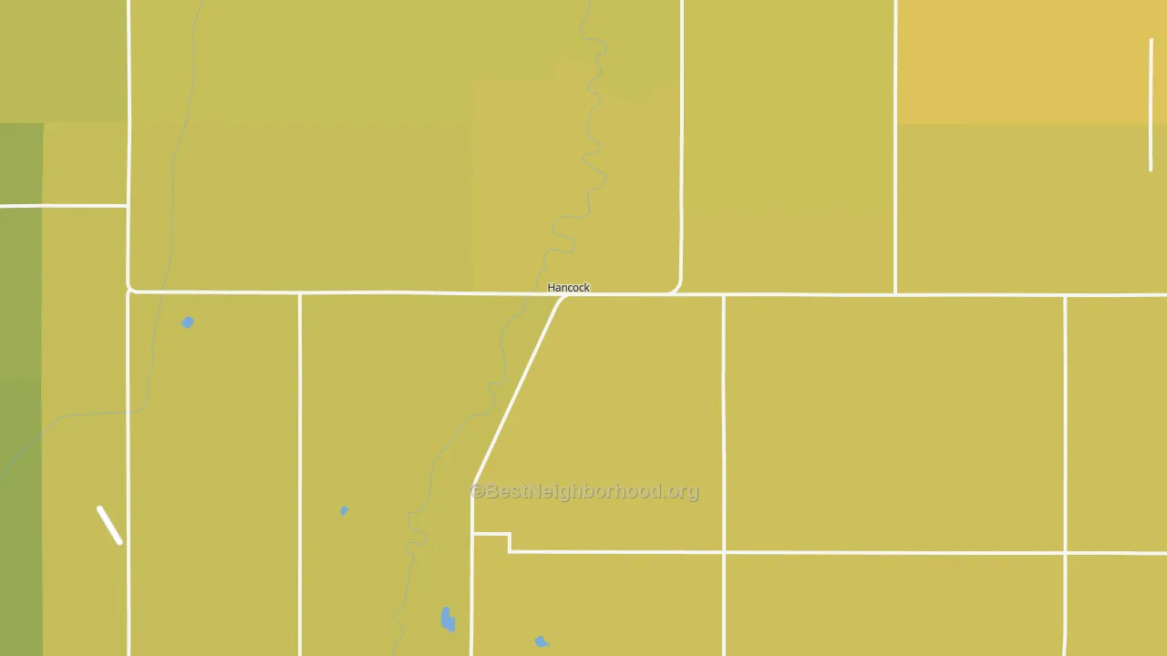 Map of the best neighborhoods in the Hancock area, with better matches in green and worse matches in red