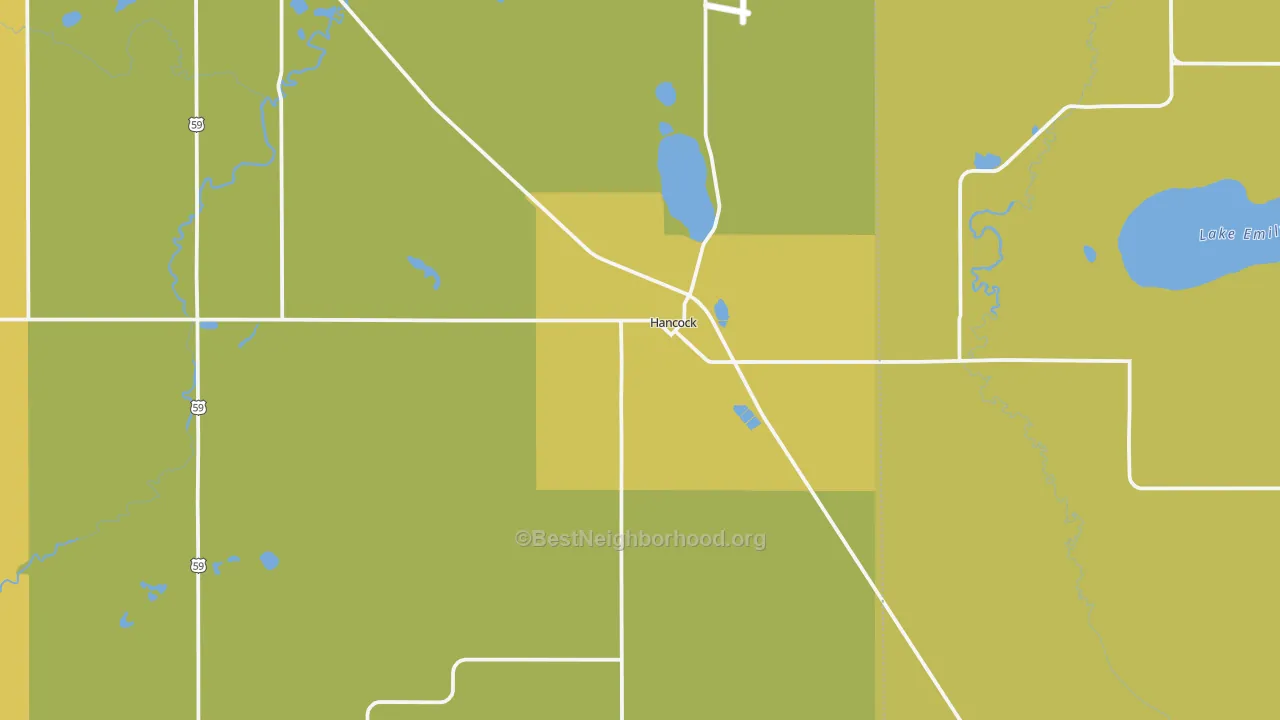 Map of the best neighborhoods in the Hancock area, with better matches in green and worse matches in red