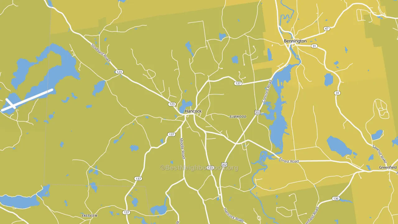 Map of the best neighborhoods in the Hancock area, with better matches in green and worse matches in red